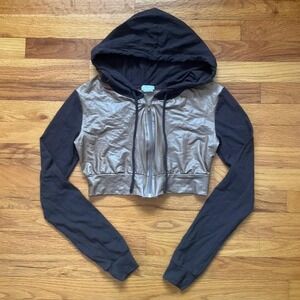 Vintage Y2K Brown Cropped Hoodie Size Small 2000s Whimsy Preppy Two Tone